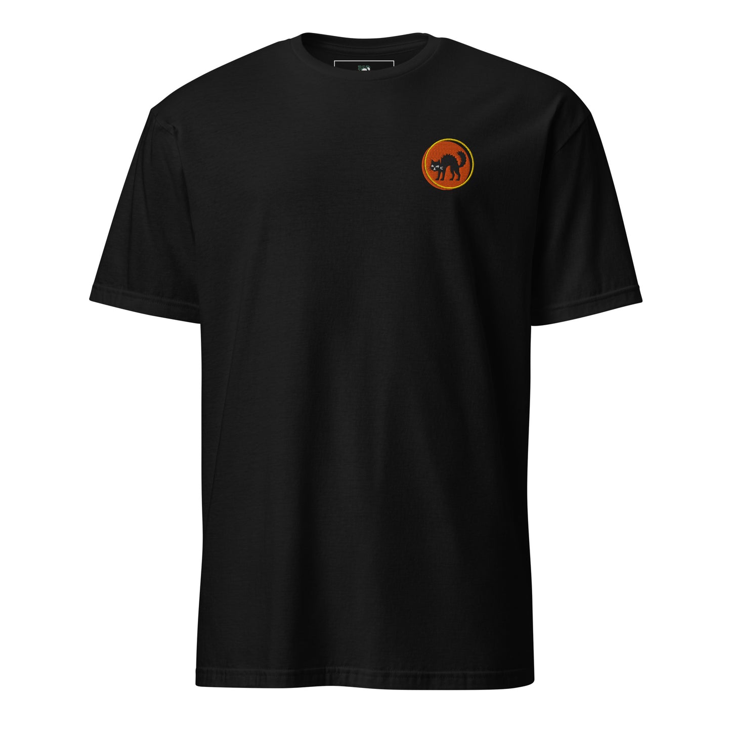 Black Embroidered Bad Katt T-Shirt – Orange Pulse Edition