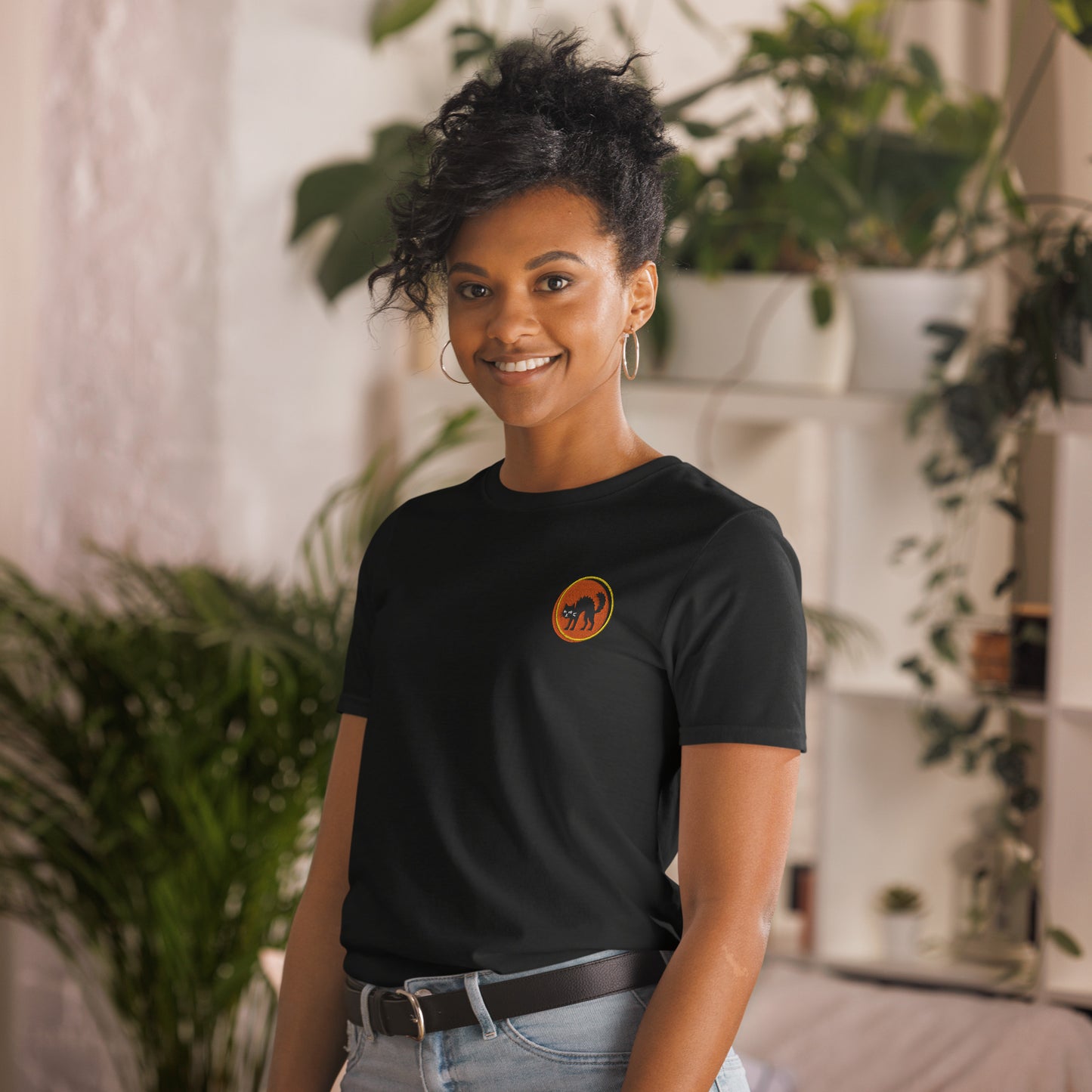 Black Embroidered Bad Katt T-Shirt – Orange Pulse Edition