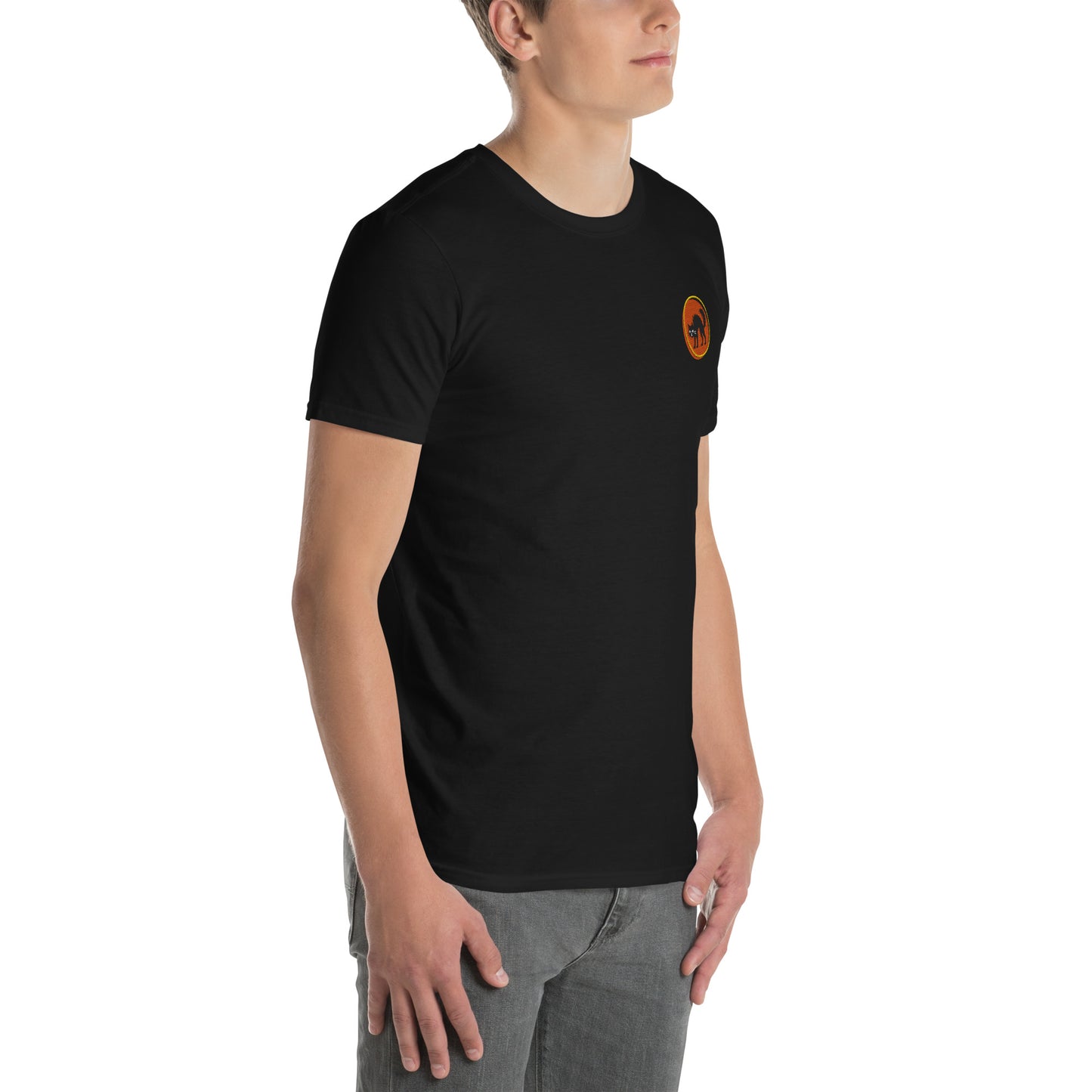 Black Embroidered Bad Katt T-Shirt – Orange Pulse Edition